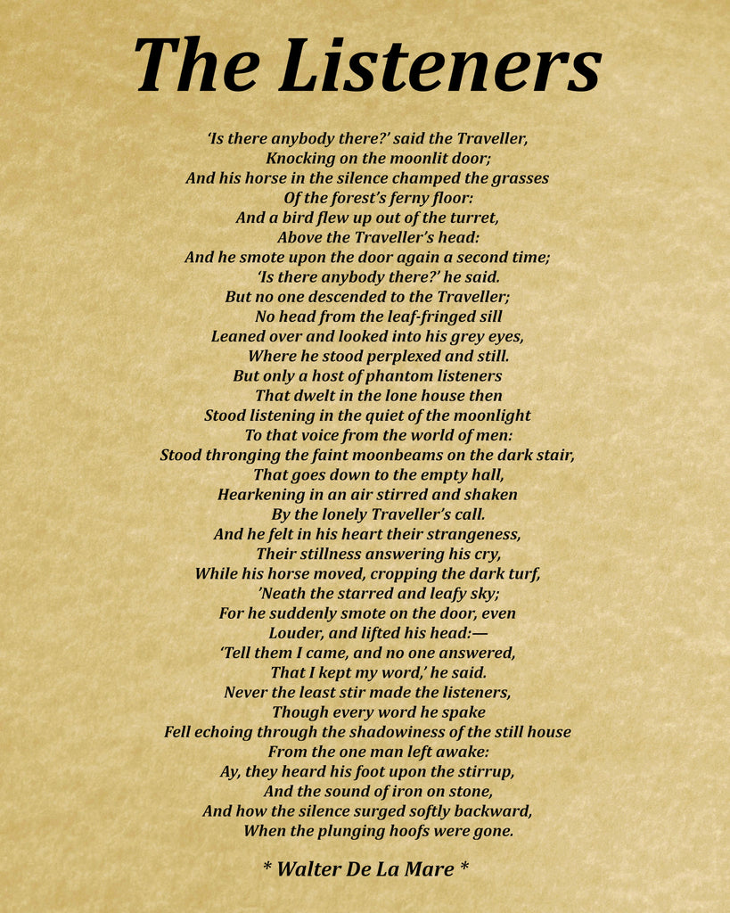 The Listeners Poem by Walter De La Mare, Typography Print