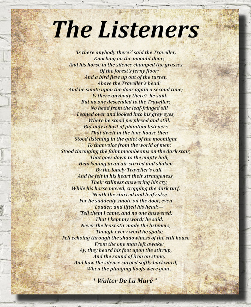 The Listeners Poem by Walter De La Mare, Typography Print