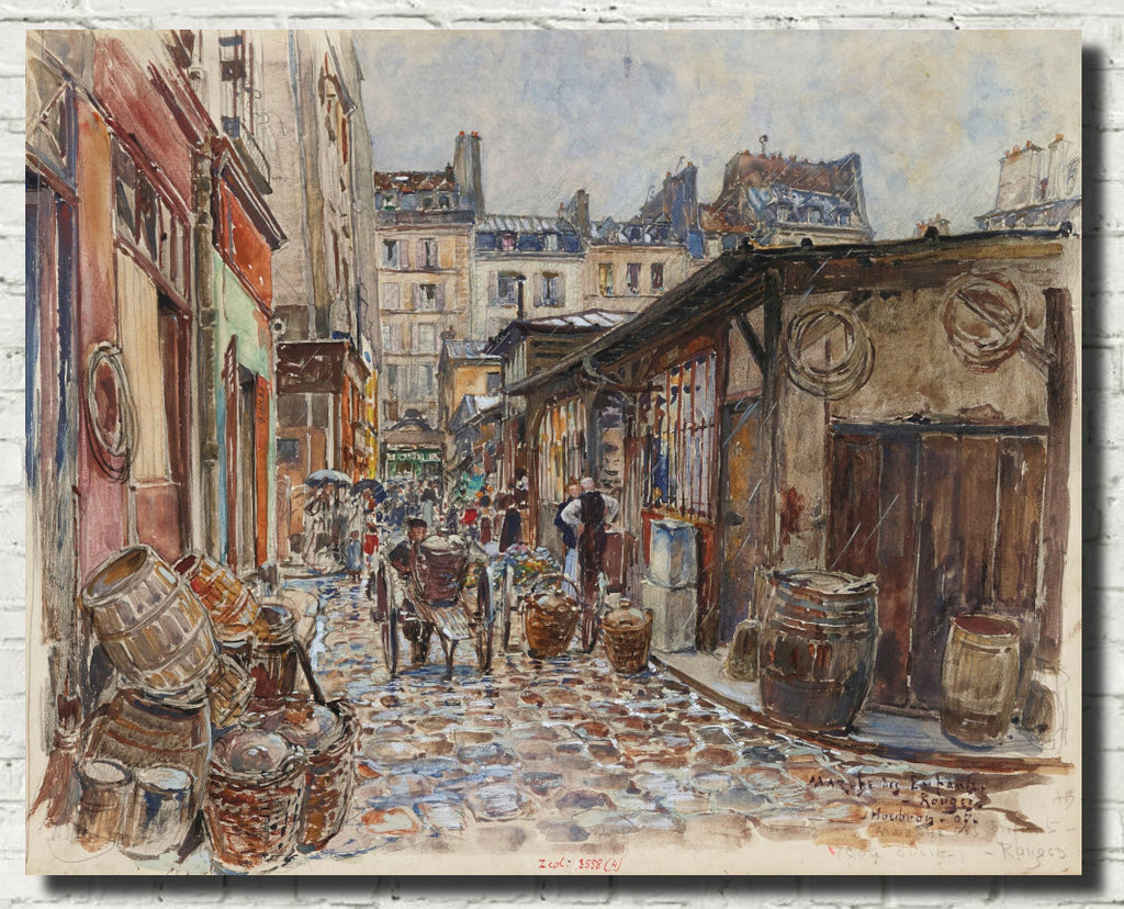 Frederic Anatole Houbron Fine Art Print, The Marché des Enfants Rouges, west side, in the rain, in 1907. 3rd arrondissement