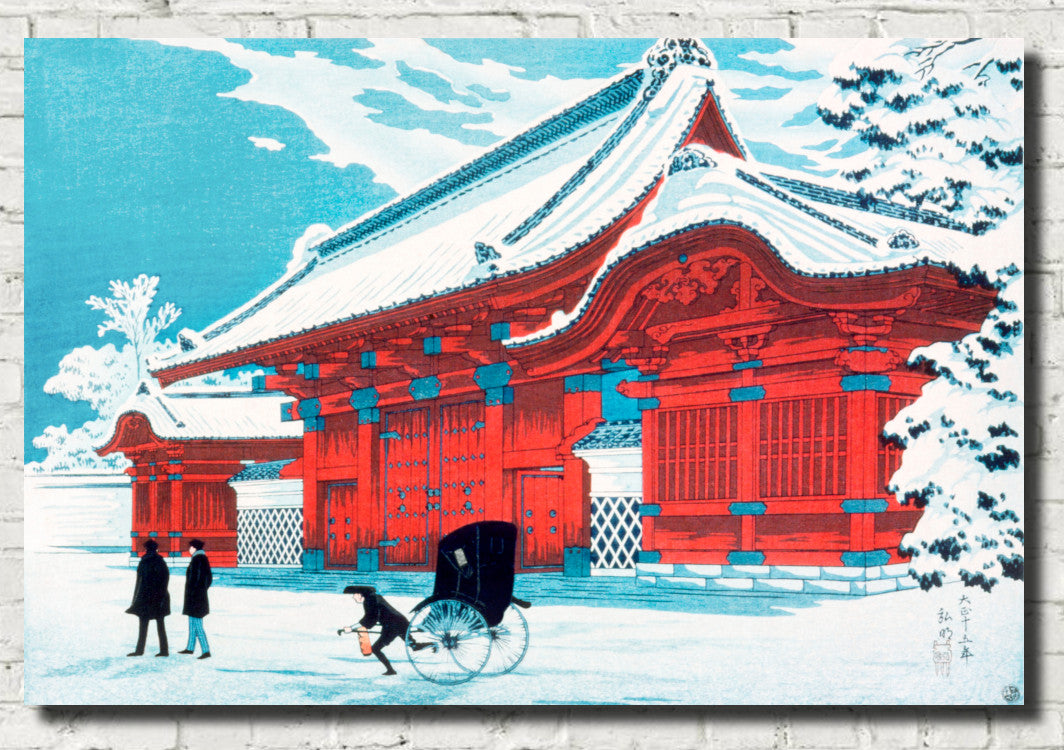 The Red Gate of Hongo in Snow, Japanese Fine Art Print, Hiroaki