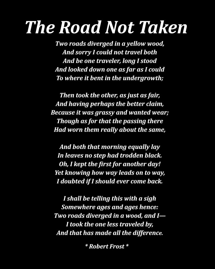 The Road Not Taken Poem by Robert Frost, Typography Print