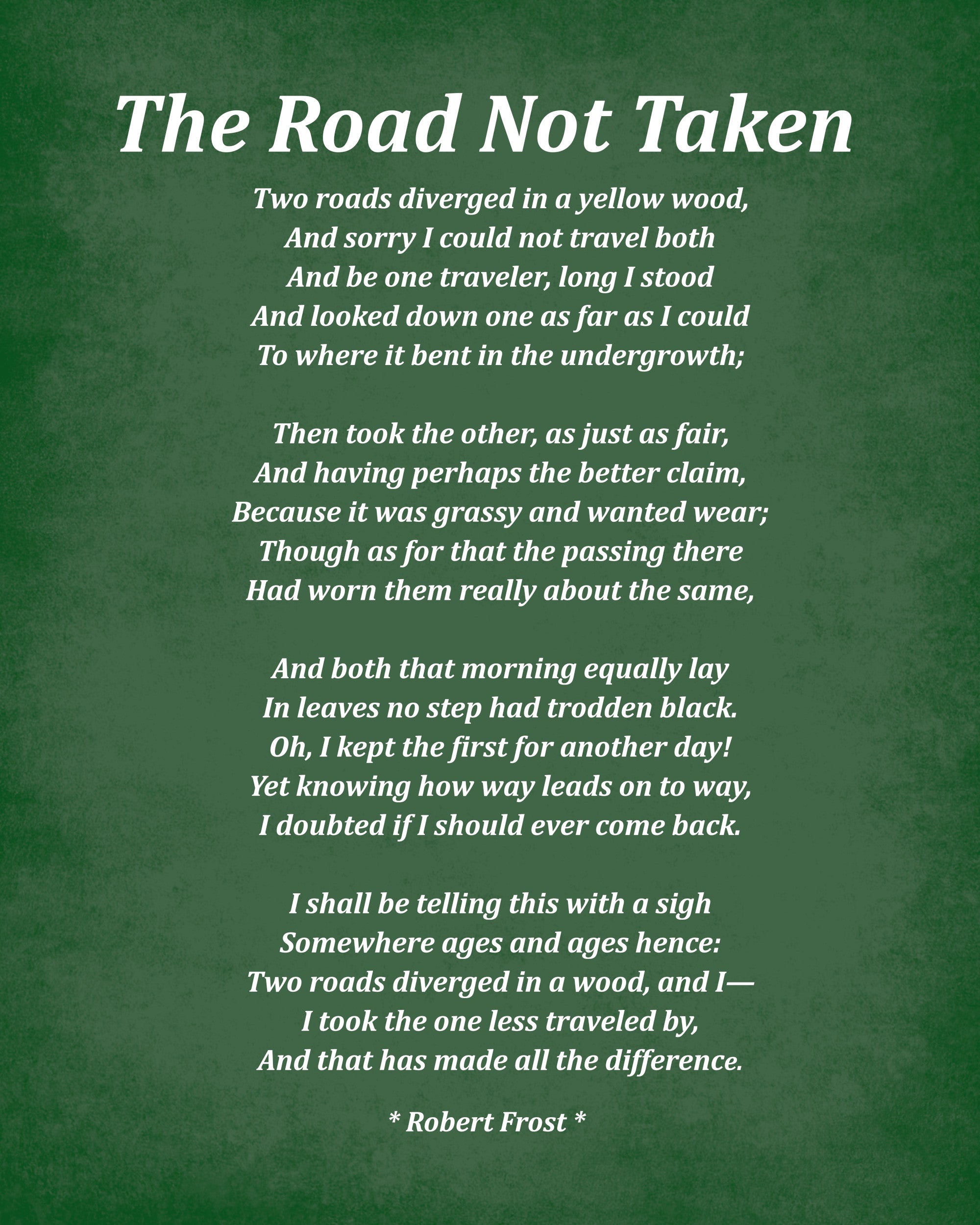 The Road Not Taken Poem by Robert Frost, Typography Print