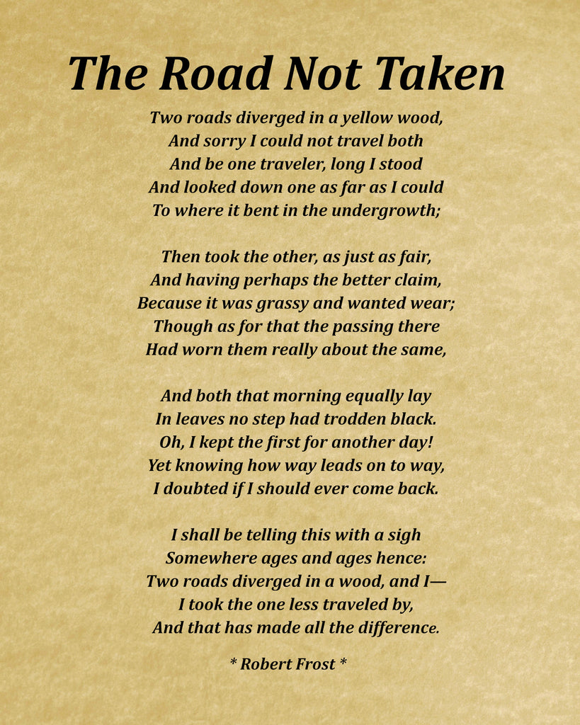 The Road Not Taken Poem by Robert Frost, Typography Print