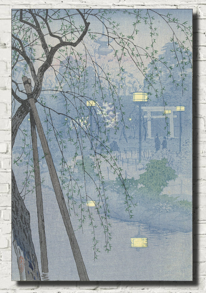 The edge of the Shinobazu pond during a foggy evening, Kasamatsu Shiro, Japanese Art Print