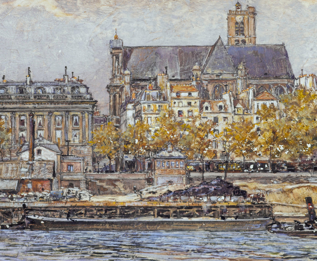 Frederic Anatole Houbron Fine Art Print, The quay of the Hôtel-de-Ville and the Saint-Gervais-Saint-Protais church