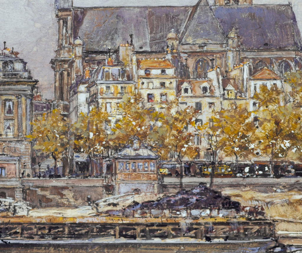 Frederic Anatole Houbron Fine Art Print, The quay of the Hôtel-de-Ville and the Saint-Gervais-Saint-Protais church
