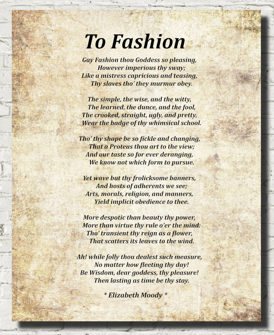 To Fashion Poem by Elizabeth Moody, Typography Print