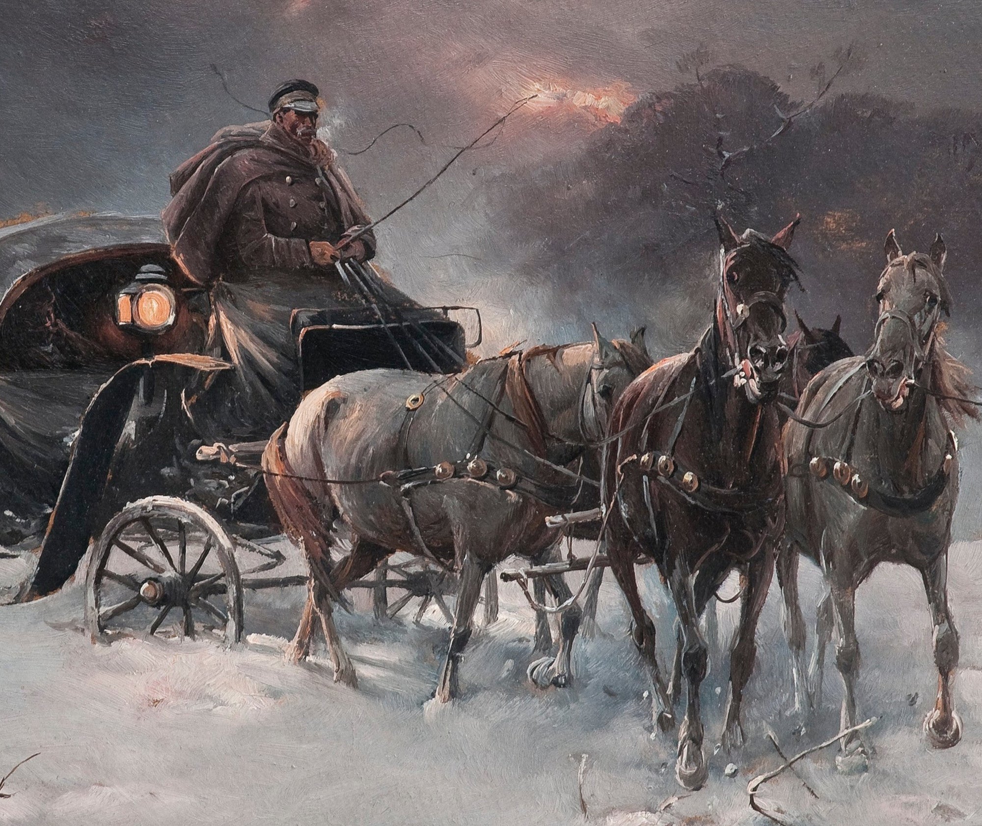 Alfred Kowalski Fine Art Print, Traveller on a Winter Night