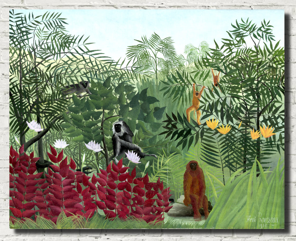 Henri Rousseau, Post- Impressionist Fine Art Print, Tropical Forest with Monkey