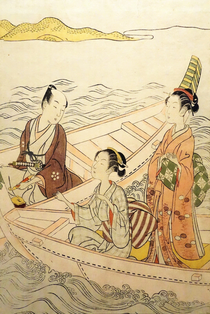 Suzuki Harunobu, Japanese Art Print : Two Beauties and a Man in Boat
