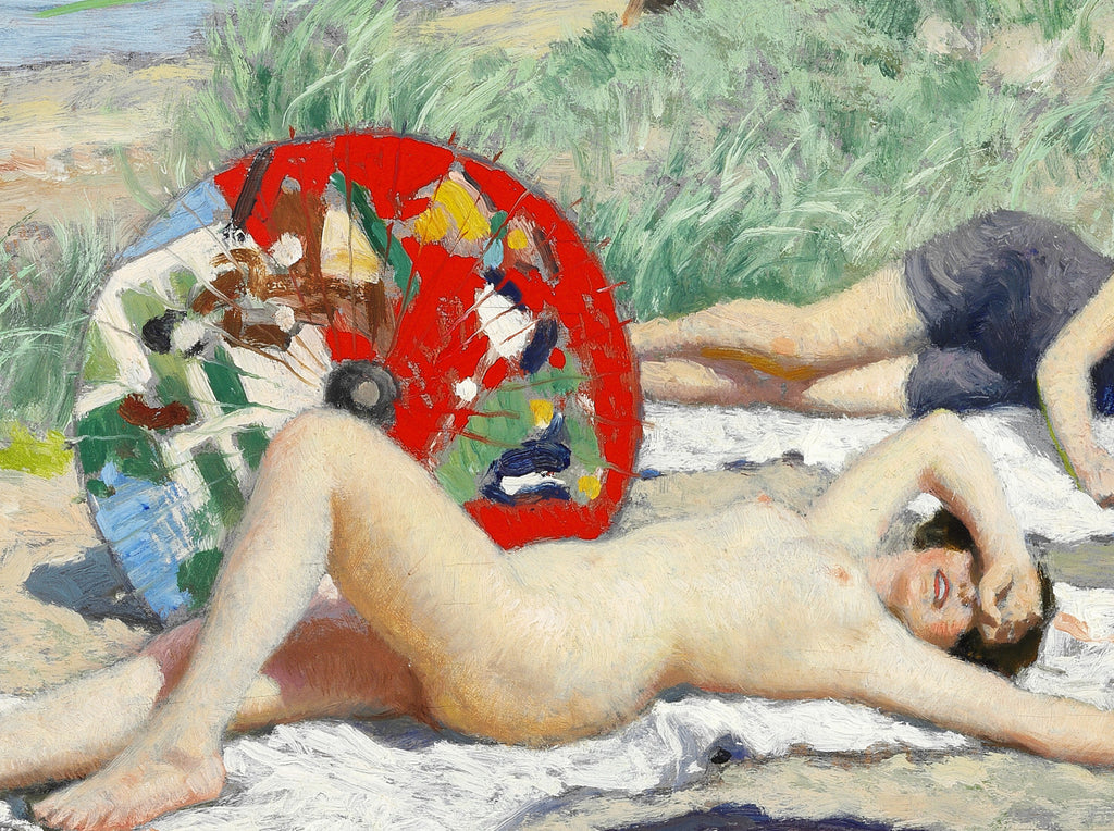 Paul Gustav Fischer Fine Art Print, Two young women and a Japanese parasol on Hornbæk beach