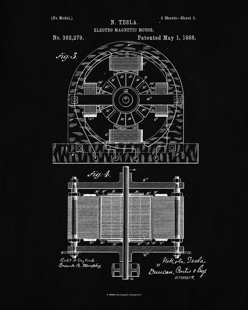 Nikola Tesla Patent Vintage Print Electrical Blueprint Poster