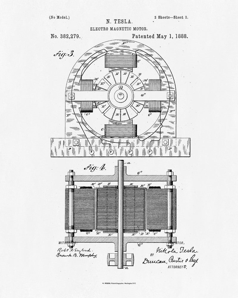 Nikola Tesla Patent Vintage Print Electrical Blueprint Poster