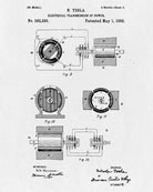 Nikola Tesla Patent Print Electrical Design Blueprint Poster