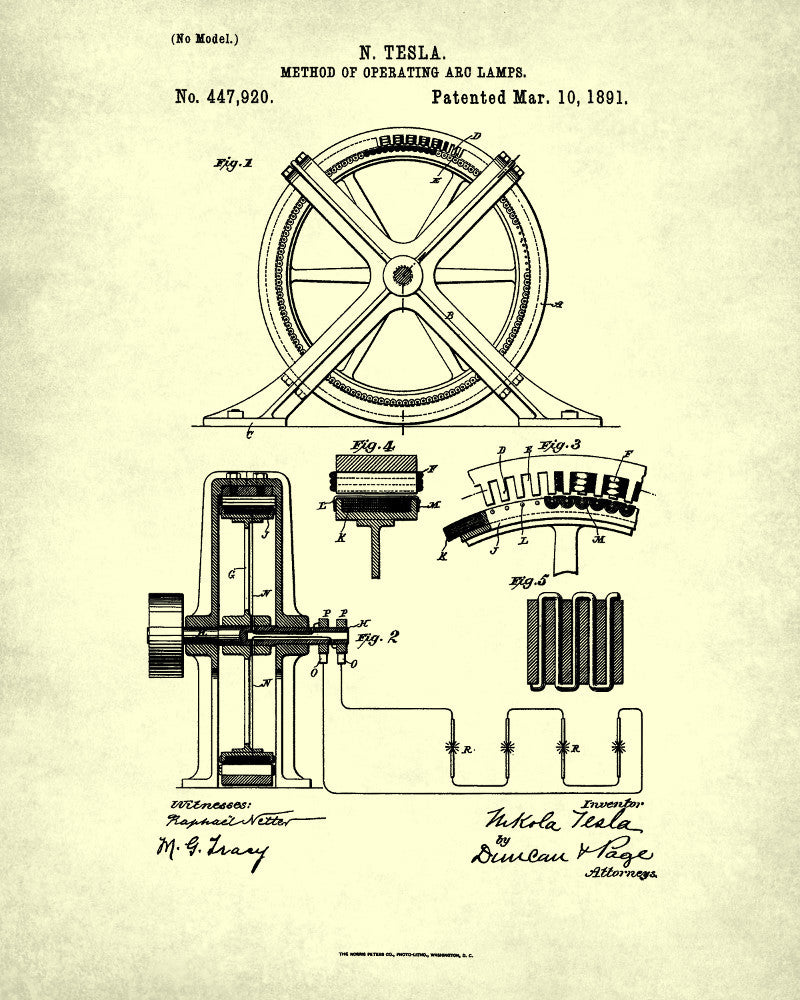 Nikola Tesla Patent Print Electrical Design Vintage Blueprint Poster