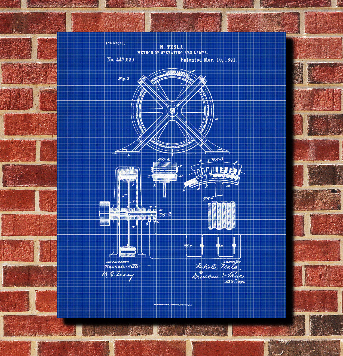 Nikola Tesla Patent Print Electrical Design Vintage Blueprint Poster