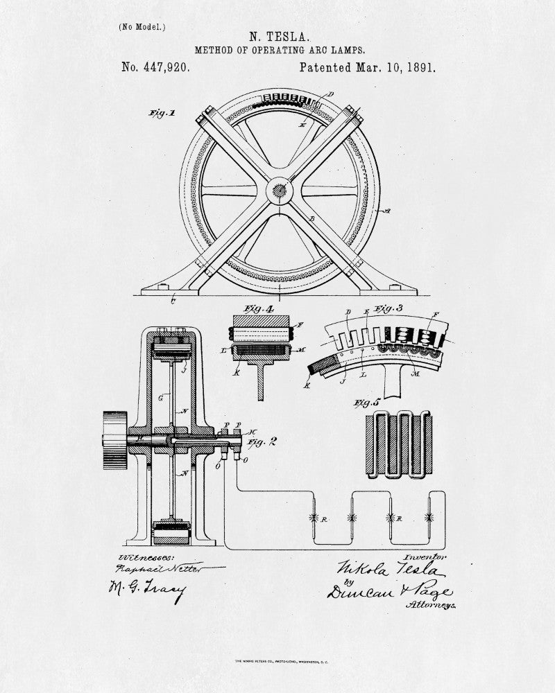 Nikola Tesla Patent Print Electrical Design Vintage Blueprint Poster