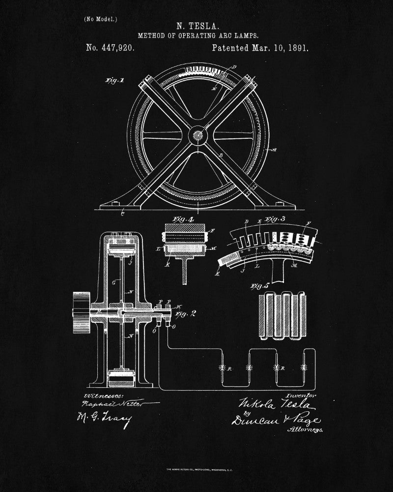 Nikola Tesla Patent Print Electrical Design Vintage Blueprint Poster