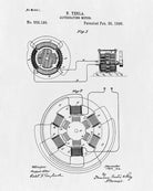 Nikola Tesla Patent Print Vintage Blueprint Design Electrical Poster