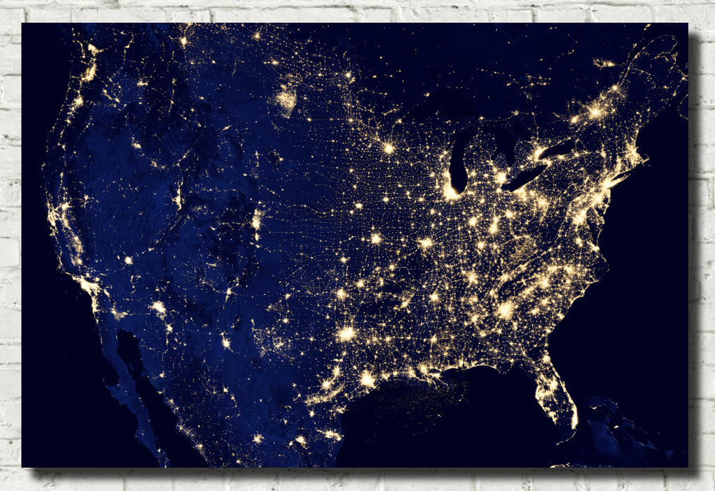 Photographic Art Print, Earth from Space, USA at night