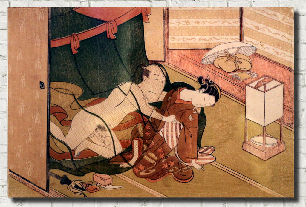 Suzuki Harunobu, Japanese Shunga Art Print : Under the Mosquito Net