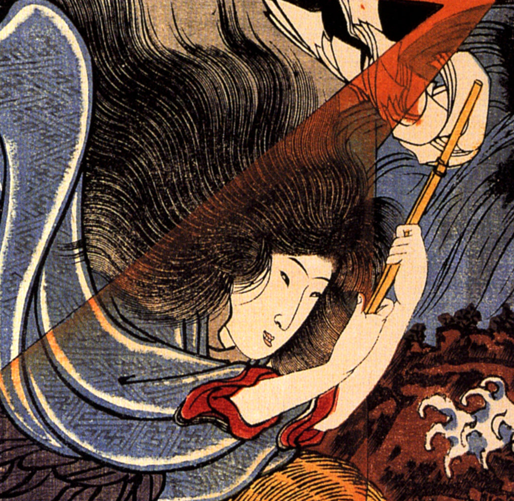 Utagawa Kuniyoshi Fine Art Print, Uneme is exorcising the monstrous serpent from the lake
