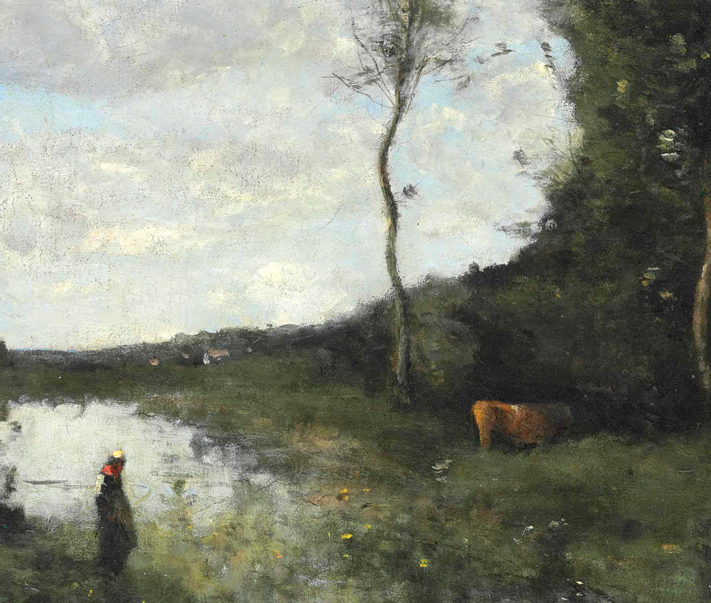 Jean-Baptiste-Camille Corot Fine Art Print, Girl and her cow at the pond 