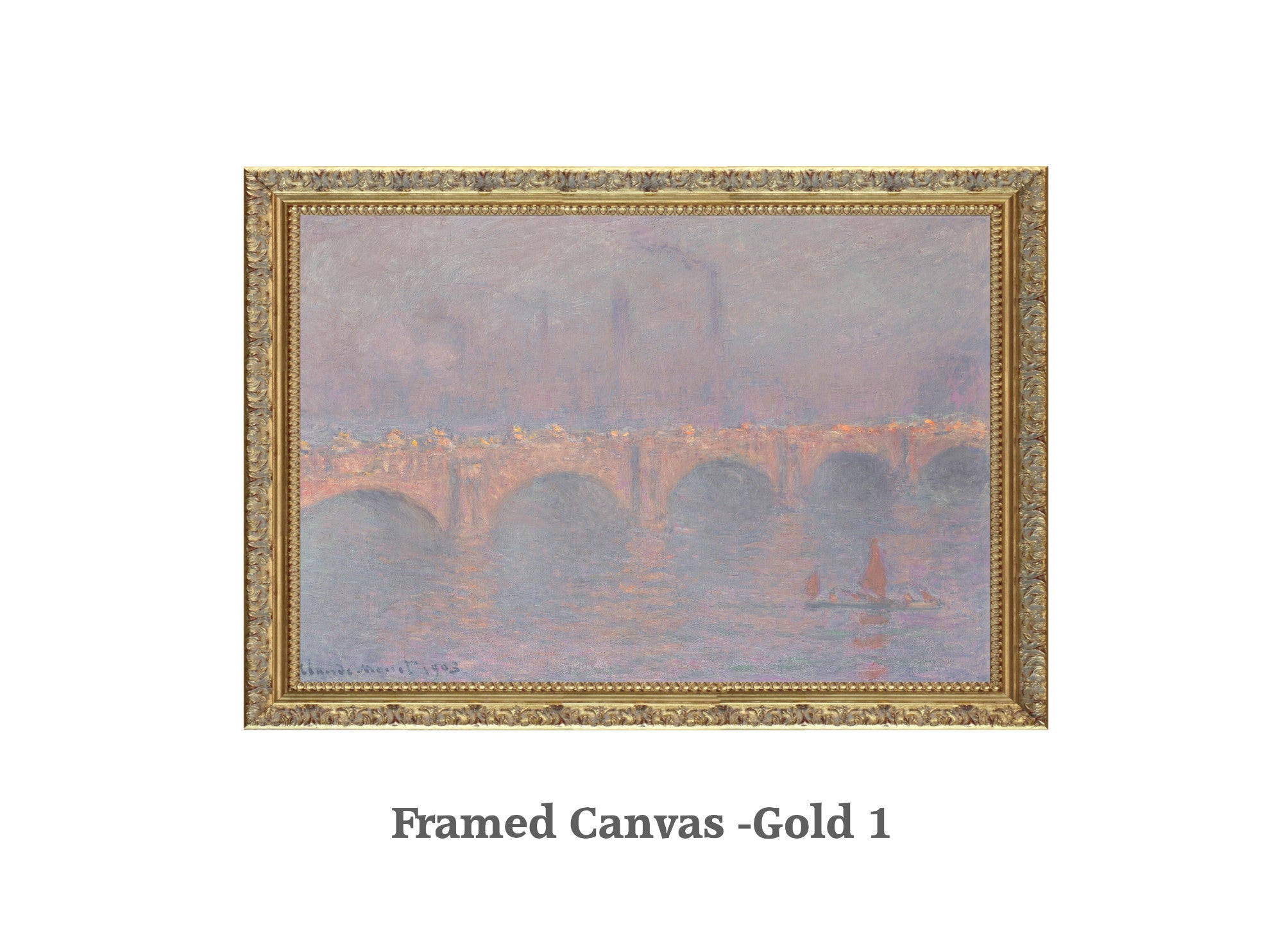 Waterloo Bridge, Obscured Sun, Claude Monet, Gallery Quality Canvas Reproduction