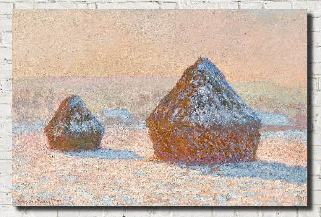 Claude Monet Fine Art Print, Wheatstacks, Snow Effect, Morning