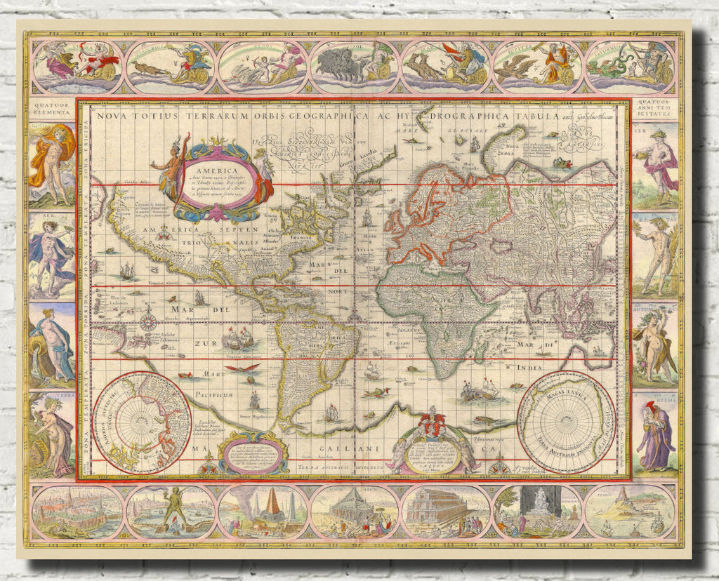 World Map 1635, Willem Blaeu - Nova totius terrarum orbis geographica ac hydrographica tabula 9564