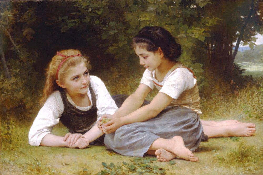 William-Adolphe Bouguereau, Old Masters Figure Print : The Nut Gatherers - GalleryThane.com