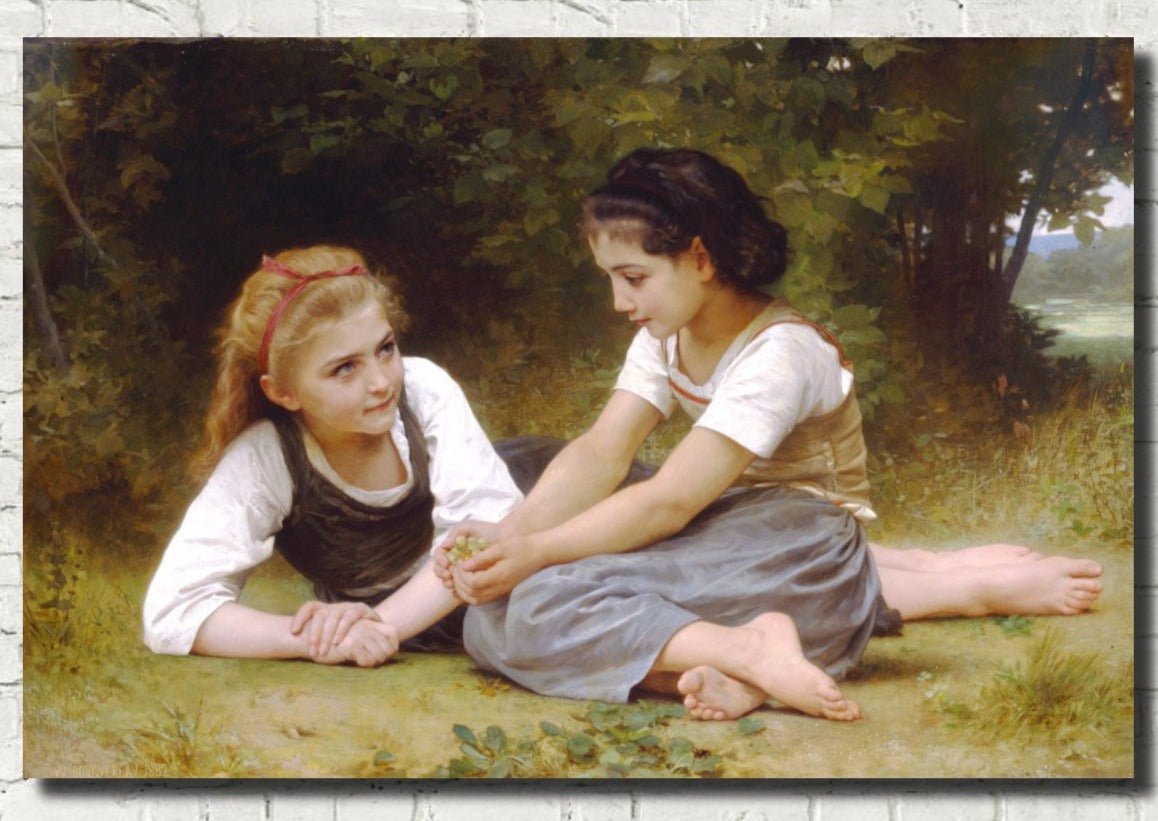 William-Adolphe Bouguereau, Old Masters Figure Print : The Nut Gatherers - GalleryThane.com