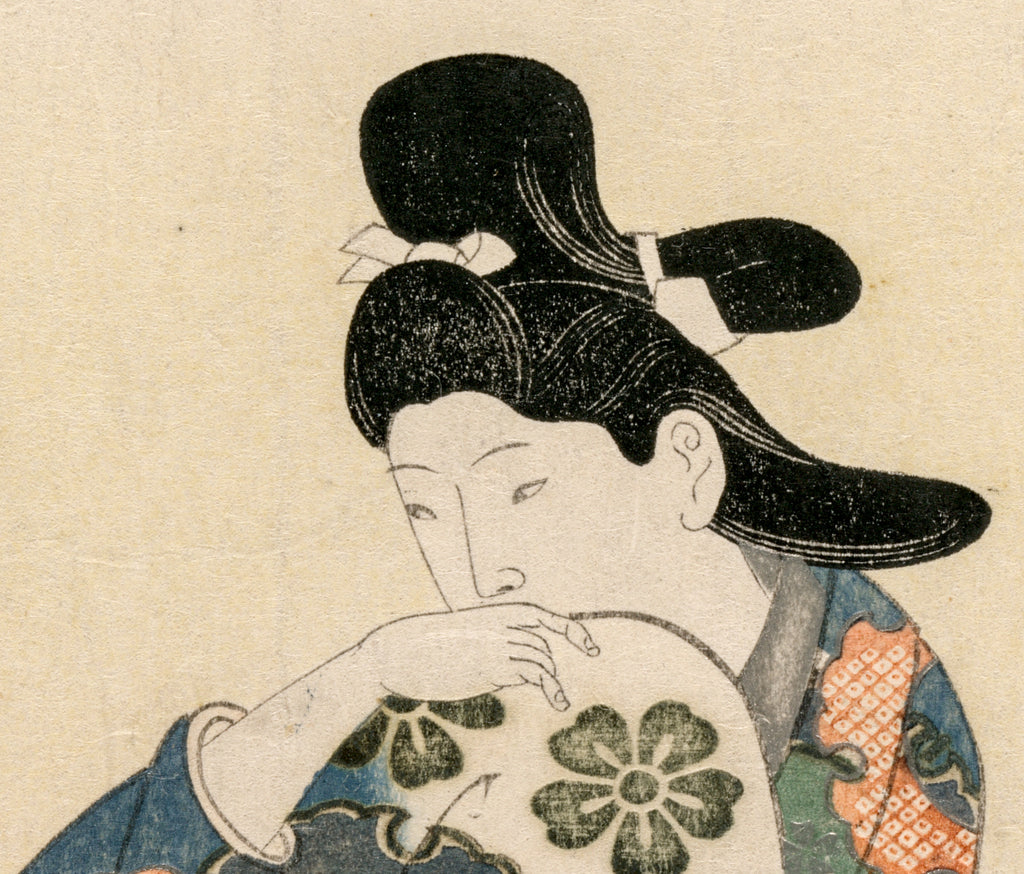 Hishikawa Moronobu Japanese Print, Woman with a Set of Poem Cards