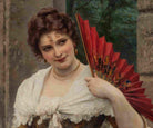 Eugene de Blaas Fine Art Print, Woman with red fan