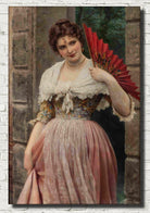 Eugene de Blaas Fine Art Print, Woman with red fan