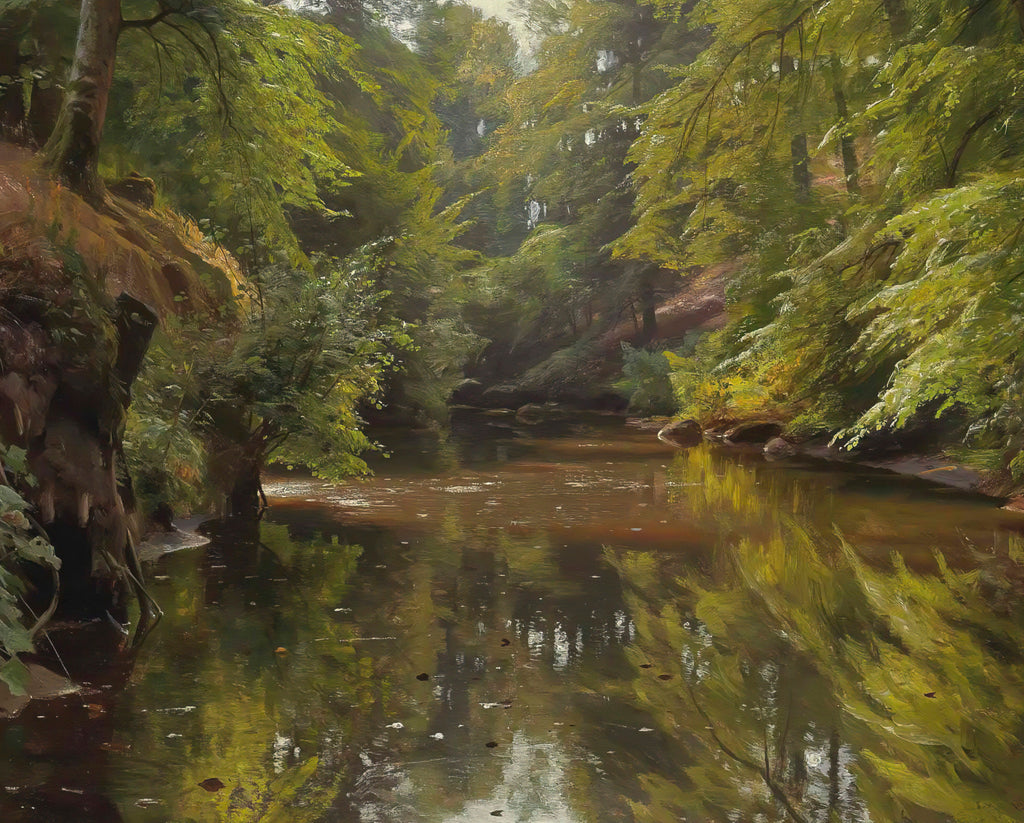 Wooded River Landscape, Peder Mørk Mønsted Fine Art Print