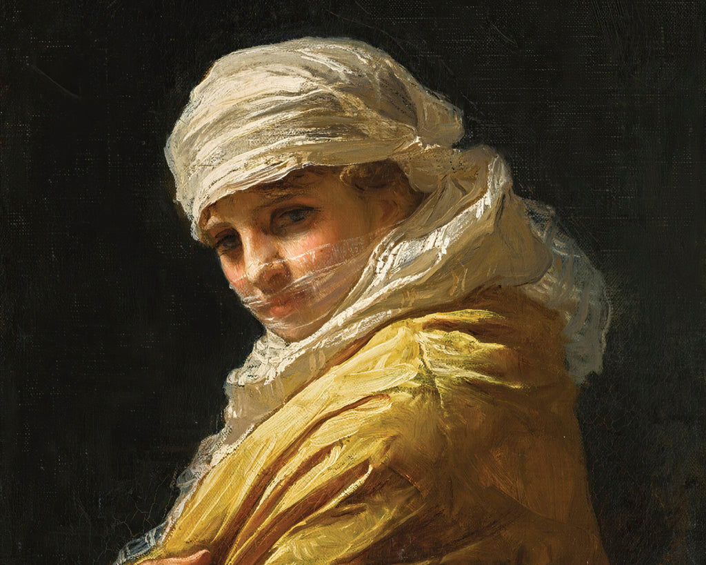Young woman in a white turban, Frederick Arthur Bridgman Fine Art Print