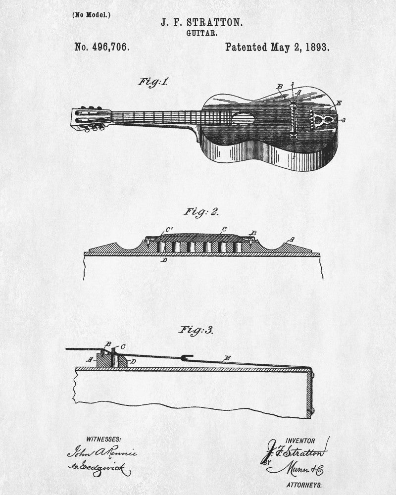 Acoustic Guitar Patent Print Wall Art Poster - OnTrendAndFab