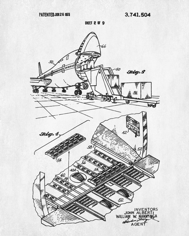 Aircraft Blueprint Art Cargo Handling Patent Print Poster