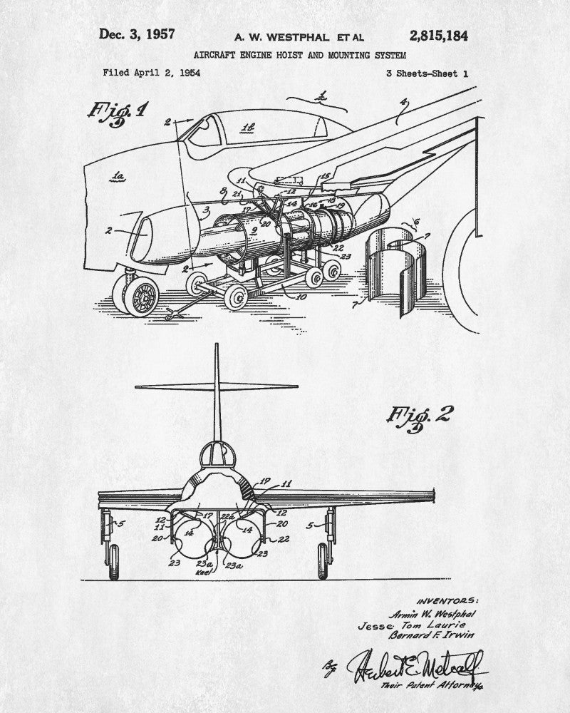 Aircraft Blueprint Art Engine Hoist Patent Print Wall Art Poster