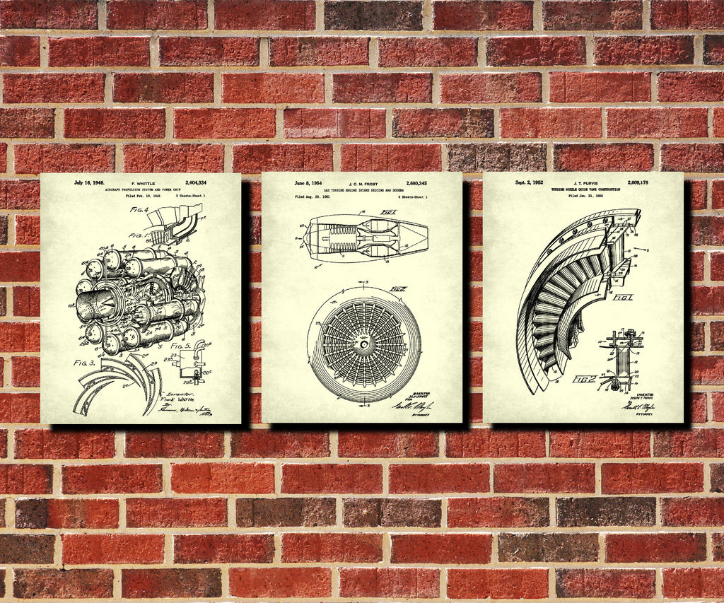 Aircraft Engine Patent Prints Set 3 Jet Engine Posters