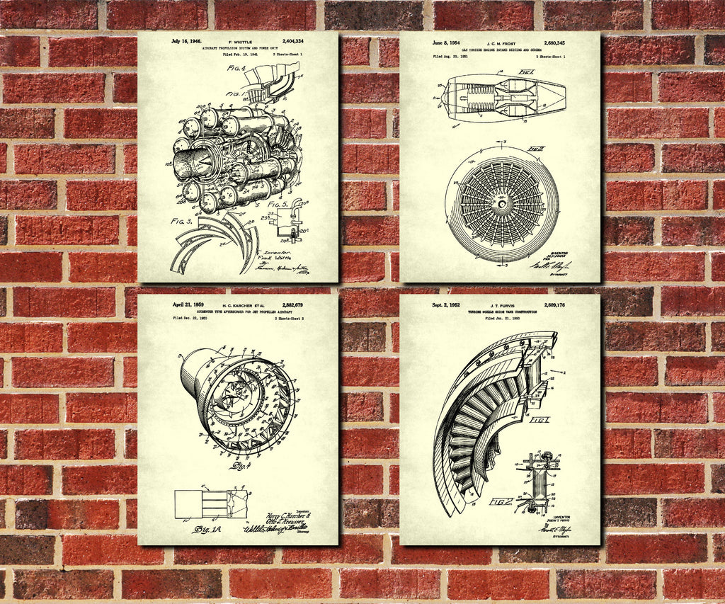 Aircraft Engine Patent Prints Set 4 Jet Engine Posters