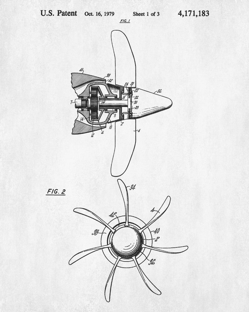 Aircraft Propeller Blueprint Aircraft Patent Print Airplane Poster