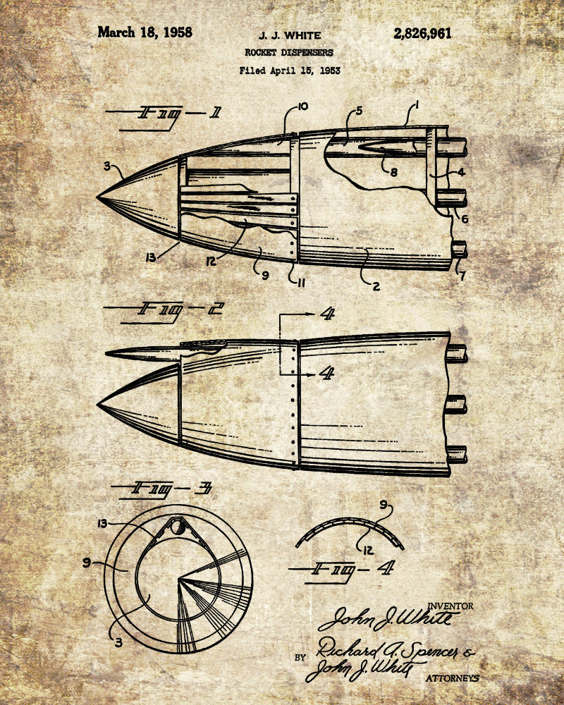 Rocket Dispenser Patent Print Military Aircraft Flying Poster