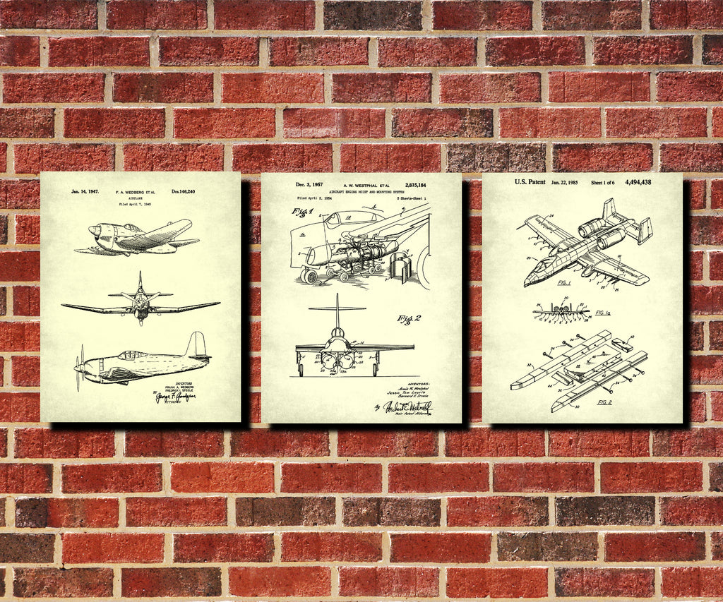 Aircraft Patent Prints Set 3 Flying Posters Pilot Gift