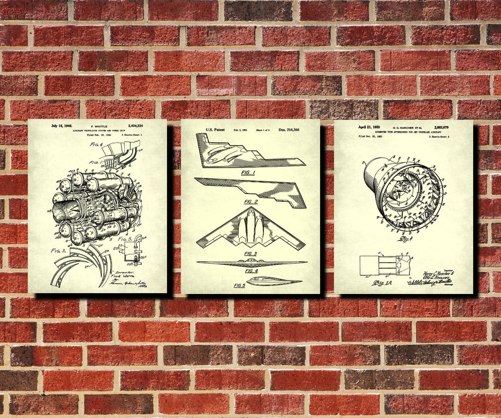 Aircraft Patent Prints Set 3 Airplane Posters Pilot Gift