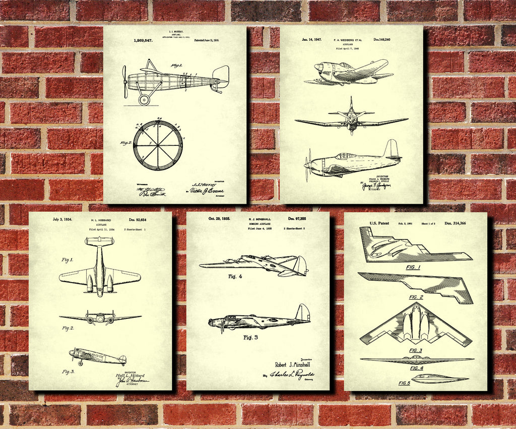 Aircraft Patent Prints Set 5 Flying Posters Pilot Gift