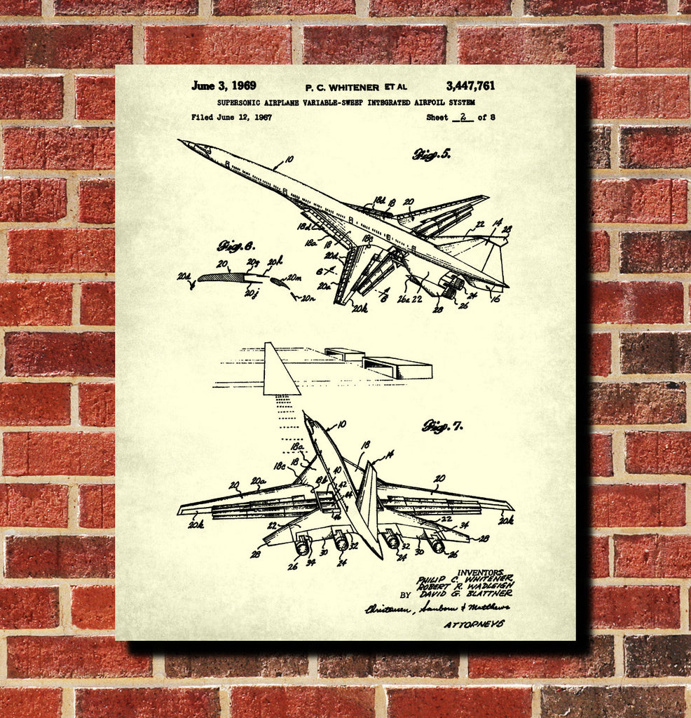 Supersonic Aircraft Patent Print Airplane Flying Poster