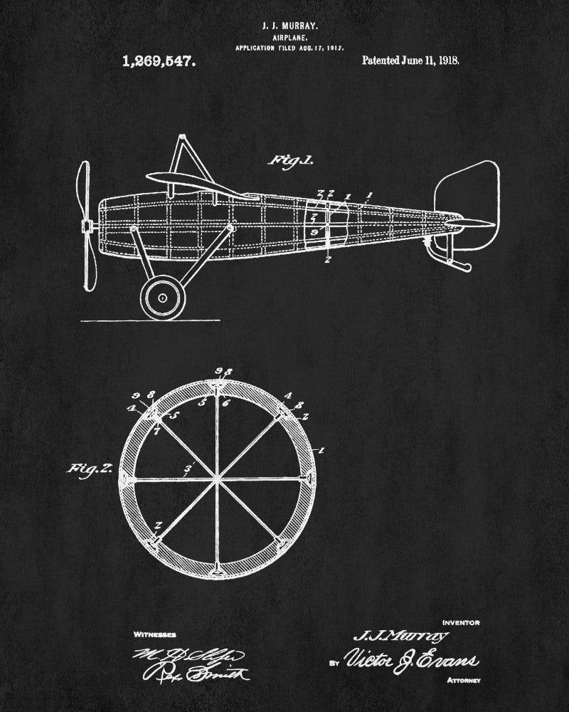 Vintage Airplane Patent Print Aircraft Blueprint Flying Poster