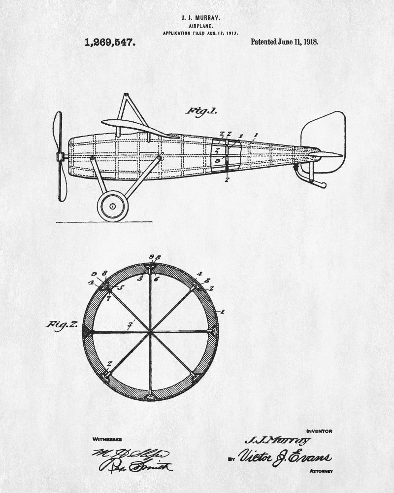 Vintage Airplane Patent Print Aircraft Blueprint Flying Poster